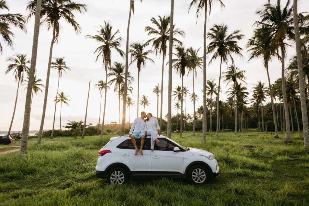 Foreign couple in the Dominican Republic, on car rental.