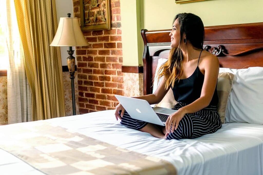 Bussiness woman working from the hotel Platino in Santiago Dominican Republic